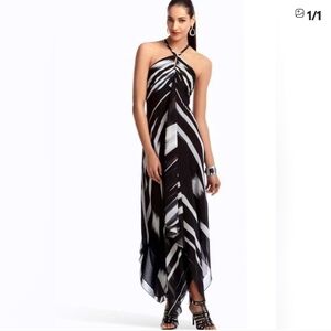 White House Black Market Elegant Halter Chic Black/White Striped Dress 2